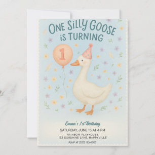 Invitation Blue One Silly Goose 1er Anniversaire Pour Filles