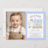 Invitation Blue One Silly Goose - Boy 1st Birthday Photo (Devant)