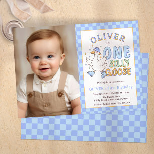 Invitation Blue One Silly Goose - Garçon 1er Anniversaire Pho