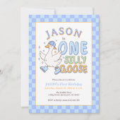 Invitation Blue One Silly Goose - Retro Boy First Birthday (Devant)