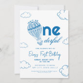 Invitation Blue Onederful Hot Air Balloon garçon 1er annivers (Devant)