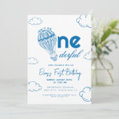 Invitation Blue Onederful Hot Air Balloon garçon 1er annivers (Debout devant)
