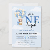 Invitation Blue Onederful Hot Air Balloon garçon 1er annivers (Devant)