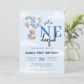 Invitation Blue Onederful Hot Air Balloon garçon 1er annivers (Debout devant)