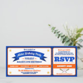Invitation Blue & Orange Baseball Allstar Ticket Birthday (Debout devant)