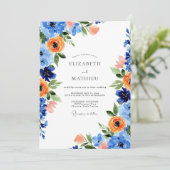 Invitation Blue Orange Blooming Spring Wedding (Debout devant)