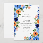 Invitation Blue Orange Blooming Spring Wedding (Devant / Derrière)