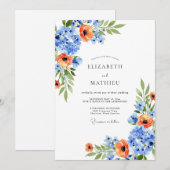 Invitation Blue Orange Blossom Spring Wedding (Devant / Derrière)