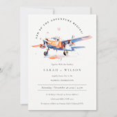 Invitation Blue Orange Blush Aquarelle Air Plane Mariage (Devant)