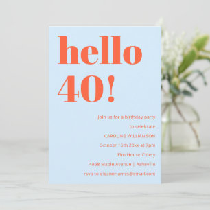 Invitation Blue Orange Bonjour 40 Anniversaire Fête Gras Mode