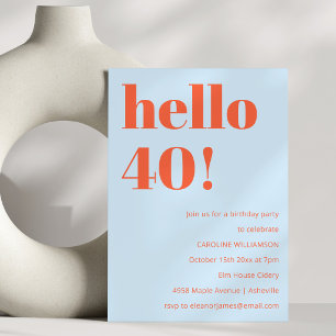 Invitation Blue Orange Bonjour 40 Anniversaire Fête Gras Mode