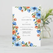 Invitation Blue Orange Botanical Romance Wedding (Debout devant)