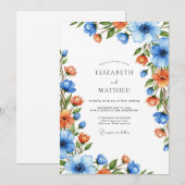 Invitation Blue Orange Botanical Romance Wedding (Devant / Derrière)