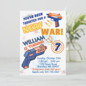 Invitation Blue Orange Boys BD Party- Nerf War 7th Birthday (Debout devant)