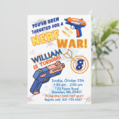 Invitation Blue Orange Boys BD Party- Nerf War 8th Birthday (Debout devant)
