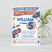 Invitation Blue Orange Boys Party- Foam Blaster 5th Birthday (Debout devant)