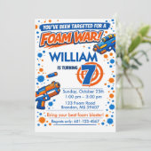 Invitation Blue Orange Boys Party- Foam Blaster 7th Birthday (Debout devant)