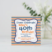 Invitation Blue Orange Chevron 40e anniversaire de fête Invit (Debout devant)