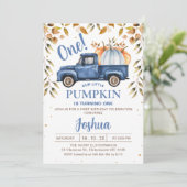Invitation Blue Orange Citrouille Camion Foliting 1er anniver (Debout devant)