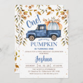 Invitation Blue Orange Citrouille Camion Foliting 1er anniver (Devant / Derrière)