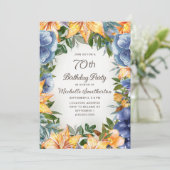 Invitation Blue Orange Floral 70e anniversaire (Debout devant)