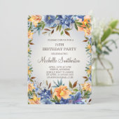 Invitation Blue Orange Floral 75e anniversaire (Debout devant)