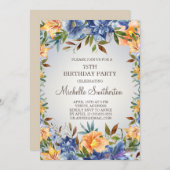 Invitation Blue Orange Floral 75e anniversaire (Devant / Derrière)
