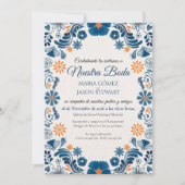 Invitation Blue Orange Floral Elegant Fiesta Spanish Wedding (Devant)