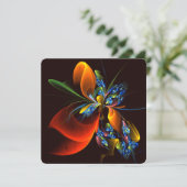 Invitation Blue Orange Floral Modern Abstract Art Pattern #03 (Debout devant)