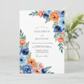 Invitation Blue Orange Floral Whimsical Wedding (Debout devant)