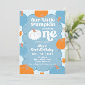 Invitation Blue Orange Fun Pumpkin Premier Anniversaire (Debout devant)