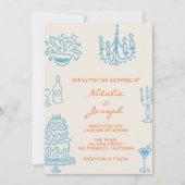 Invitation Blue Orange Hand Drawn Whimsical QR Code Wedding (Devant)