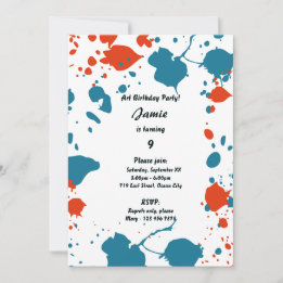 Invitation Blue Orange Kids Art 9e Anniversaire Fête Invitati