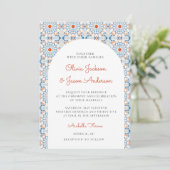 Invitation Blue Orange Oriental Arch Marocain Mariage du dése (Debout devant)