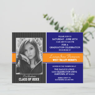 Invitation Blue Orange Photo Graduation Annonce