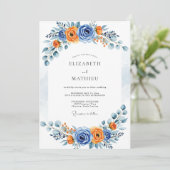 Invitation Blue Orange Romantic Bloom Wedding (Debout devant)