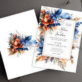 Invitation Blue Orange Terracotta Floral Boho Elegant Wedding