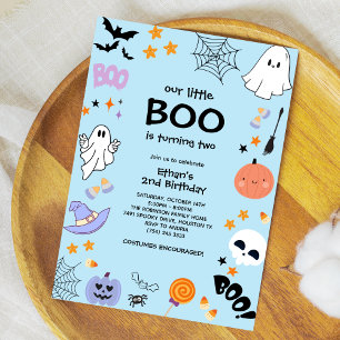 Invitation Blue Our Little Boo Boy Halloween 2e anniversaire