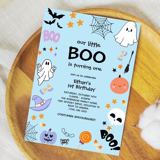 Invitation Blue Our Little Boo Halloween 1er anniversaire