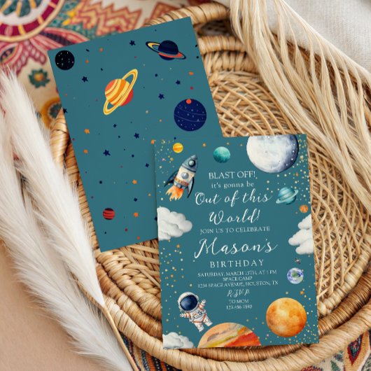 Invitation Blue Out of This World Rocket & Astronaut Kids 