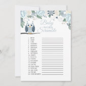Invitation Blue Owl Floral Baby Word Scramble Game Card (Devant)