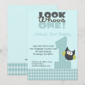 Invitation Blue Owl Grand Numéro Un 1er anniversaire Invitati (Devant / Derrière)
