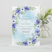 Invitation Blue Painterly Bloom Wedding (Debout devant)