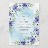 Invitation Blue Painterly Bloom Wedding (Devant)