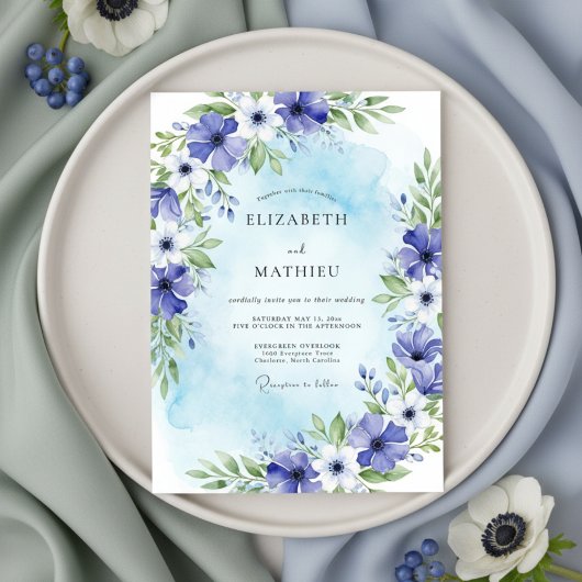 Invitation Blue Painterly Bloom Wedding