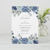 Invitation Blue Painterly Floral Wedding (Debout devant)