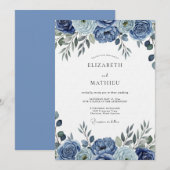 Invitation Blue Painterly Floral Wedding (Devant / Derrière)