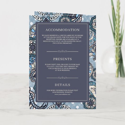 Invitation Blue Paisley Motif QR Code Mariage indien (Dos)