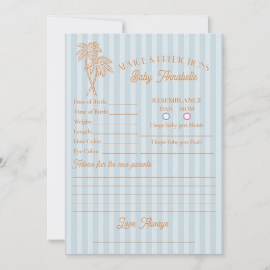 Invitation Blue Palm Springs Beach Douche Conseil pour bébé (Devant)