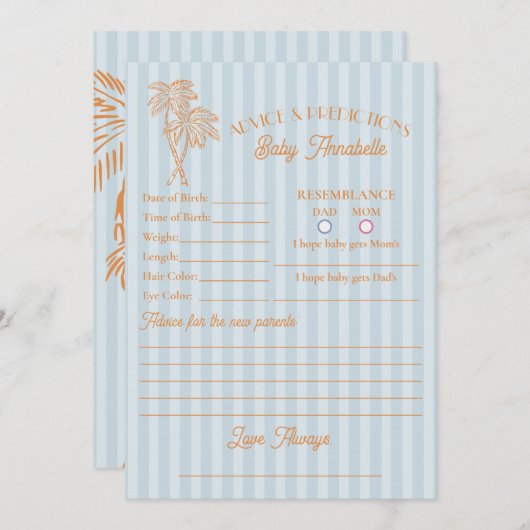 Invitation Blue Palm Springs Beach Douche Conseil pour bébé (Devant / Derrière)